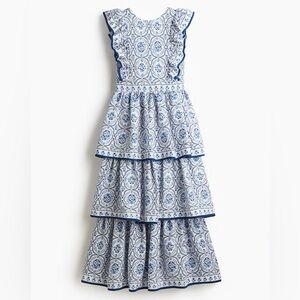H&M Blue and White ruffle trimmed Patterned Dress size small NEW
